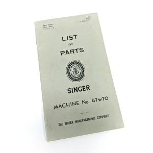 Singer 47W70 Industrial Sewing Machine List of Parts Booklet Manual 1956 Outlet Official
