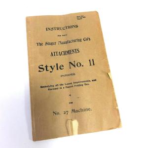 Singer 27 Sewing Machine Attachment Style No 11 Instruction Manual 1898 Vintage Original Cheap Newest