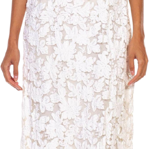 60s Ivory and White Lace with Ribbon Appliqu Flowers Gown Discount Ebay
