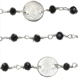Wire Wrapped Bead Chain, Black Faceted Rondelles & Sterling Silver Pailettes (1 inch) Browse For Sale