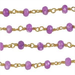 Wire Wrapped Beaded Chain, Purple Faceted Rondelles 3mm, Gold Vermeil (1 inch) Free Shipping Cheap Pice