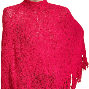 60s Hot Pink Groovy Knit Poncho Fringed Sweater Buy Cheap New