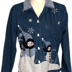 Snowman Denim Jacket Applique Embellished Holiday by Tantrums Low Cost Cheap Online