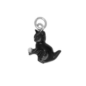 Jewelry Charm, 3-D Hand Painted Resin Cat Playing with Ball, 15mm, Black (1 Piece) Clearance New Arrival