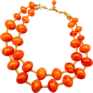 Art Deco Orange Acrylic Marblelized Bead 2 Strand Free Shipping With Credit Card