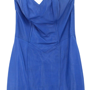 80s/90s Blue Soft Genuine Leather Boning Strapless Dress By Tammery West Collections Cheap Pice
