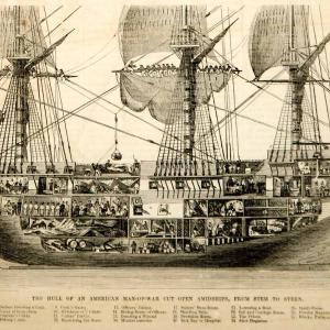 1854 Wood Engraving American Man-of-War Warship Ship Interior Diagram Historic Get Authentic Cheap Pice