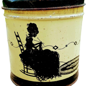 Vintage Shabby Tin String Holder Silhouette Cat Lady Knitting Amazon Cheap Online