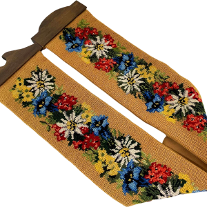 Vintage Wall Hanging Floral Needlepoint Embroidery Bell Pull Tapestry Banner Decor Wood Cross Stitch 70s Clearance 100% Original