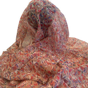 50s Tan Rose Red Blue Floral Chiffon Silk Fabric Sale Discount