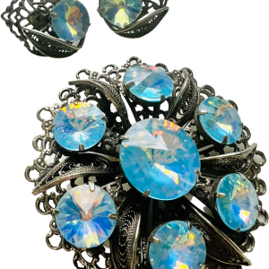 40s/50s Opalescent Filigree Brooch Pin Clip Earring Set Buy Cheap Visit