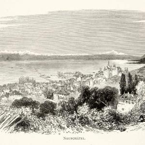 1891 Wood Engraving Neuchatel Switzerland Lake Cityscape Ship Castle Alps XGSB1 Cheap Sale Enjoy