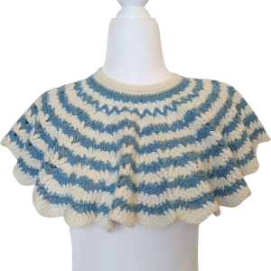 Vintage 70s Blue and Cream Crochet Knit Large Scallop Trim Collar Buy Cheap Discounts