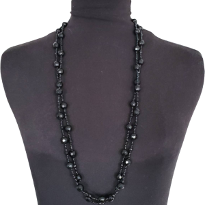 Vintage Jett Black Glass Faceted Bead Necklace Clearance Huge Surprise