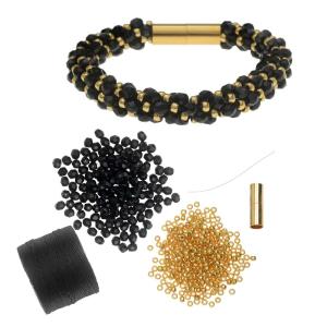 Refill - Deluxe Spiral Beaded Kumihimo Bracelet - Black & Gold - Exclusive Beadaholique Jewelry Kit Outlet Official Site