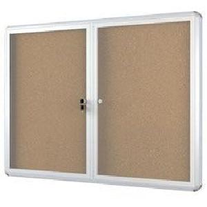 OF4S Bi-Office Anodized Aluminum Frame Enclosed Cork Bulletin Board, 2 Doors, 36''H x 48''W Online Online With Mastercard