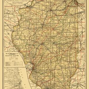 Railroad Map - Illinois Railroad - Rand McNally 1898 - 23 x 36.01 - Vintage Wall Art Sale Manchester