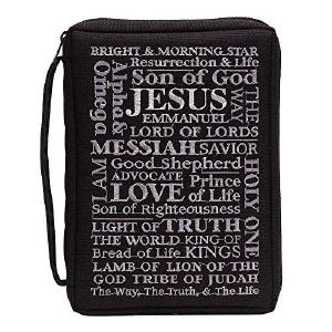 Black Names of Jesus 9 x 11.5 Embroidered Polyester Bible Cover Case with Handle Discount Sast