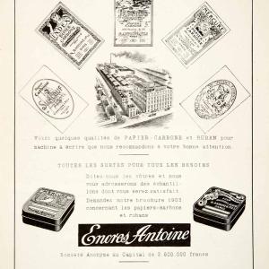 1926 Ad Encres Antoine Ink Typewriter Ribbon Carbon Paper Conde Surcouf VEN4 Brand New Unisex