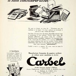 1926 Ad Carbel Typewriter Ribbon Carbon Paper 8 Rue Maillard Carpentier VENA3 Discount Shop Offer