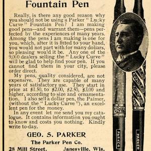 1903 Ad Geo. S. Parker Lucky Curve Fountain Ink Pen Men - ORIGINAL TOM1 100% Guaranteed