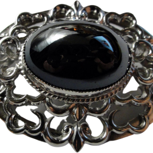 60s Silver Tone Filigree with Oval Cabochon Brooch Pin In China