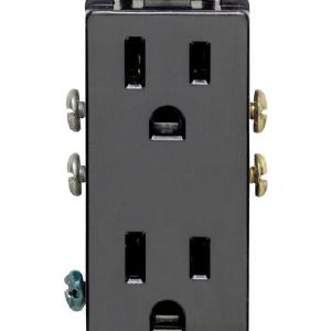 Leviton S05-05325-0ES Decora Duplex Receptacle, 15 AMP, Black Outlet View
