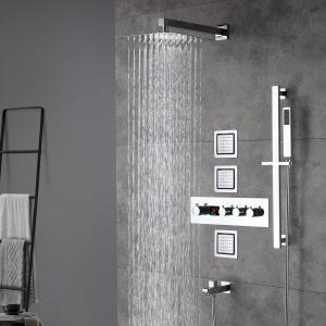 12inch  Wall mount 3 way digital thermostatic shower faucet with sliding bar and 4inch body jets Free Shipping Low Pice