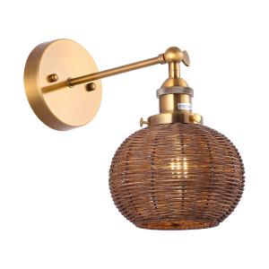 1-Light Traditional Rattan Golden Wall Sconce Light Big Discount Online