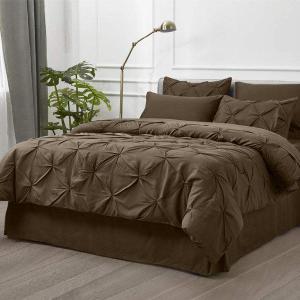 6 Pc's Luxury Diamond Pintuck Bedspread Light Filled Brown Cheap Sale Professional
