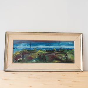 "Boats in the Morning" Vintage Painting Free Shipping For Cheap