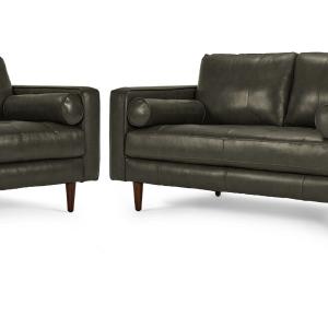Bari Leather Sofa, Loveseat and Chair Set - Charcoal Where To Buy Low Pice