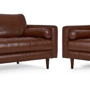 Bari Leather Sofa and Loveseat Set - Cobblestone Newest For Sale