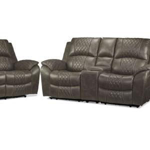 Wesley Dual Power Reclining Sofa, Dual Power Reclining Loveseat w/Console and Dual Power Recliner Set - Granite Buy Cheap Discount