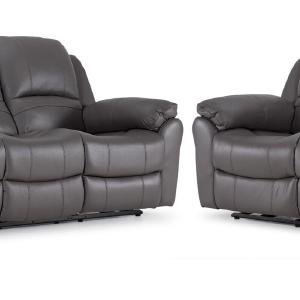Alba Leather Power Reclining Sofa and Loveseat Set - Grey Pay With Visa Sale Online