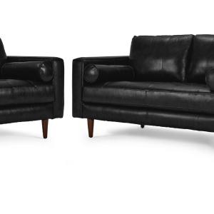 Bari Leather Sofa, Loveseat and Chair Set - Black Clearance Outlet