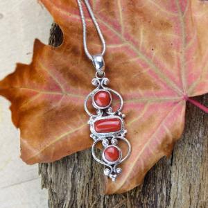 3 Tier Coral and Sterling Silver Pendant Cheap Sale Online