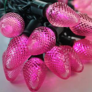 25-light C7 Pink LED Christmas Lights, 8" Spacing Green Wire Wholesale Pice For Sale