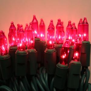 100-bulb Pink Mini Lights, 6" Spacing, Green Wire Online Online Outlet Sale