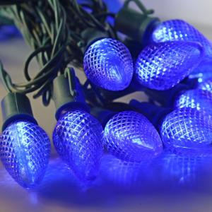 25-light C7 Blue LED Christmas Lights, 8" Spacing Green Wire Free Shipping With Paypal