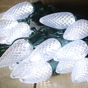25-light C9 Pure White LED Christmas Lights, 8" Spacing Green Wire Sast Sale Online