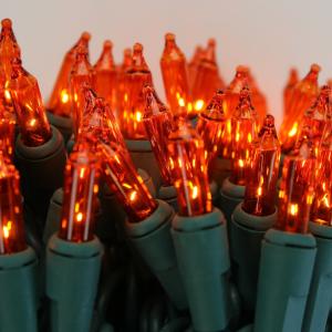 100-bulb Orange Mini Lights, 4" Spacing, Green Wire Free Shipping Order