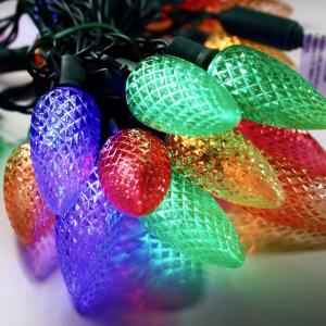 25-light C9 Multicolor LED Christmas Lights, 8" Spacing Green Wire Cheap Sale Websites