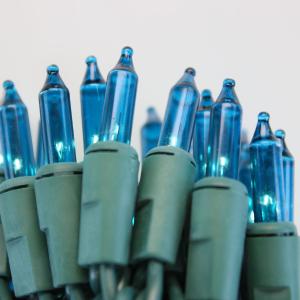 100-bulb Teal Mini Lights, 6" Spacing, Green Wire Marketable For Sale
