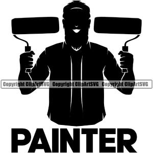 Painter Black Color Quote Painting Silhouette Man Holding Double Roller Brush Design Element Renovation Paint House Home Improvement Wall Room Painter Repair Renovating Service Work Worker Painter DIY Outlet 2025 New