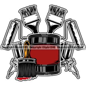 Painting Equipment Color Design Element White Background Renovation Paint House Home Improvement Wall Room Painter Repair Renovating Service Work Worker Painter DIY Art Logo Clipart SVG Quality Original