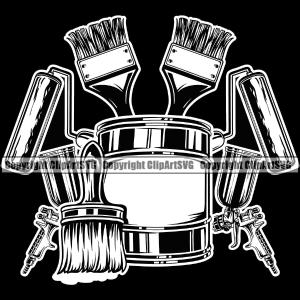 Painting Equipment Black Background Design Element Renovation Paint House Home Improvement Wall Room Painter Repair Renovating Service Work Worker Painter DIY Art Logo Clipart SVG Sale 100% Authentic