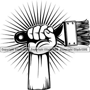 Black And White Hand Power Holding Painting Brush Sunrise BW Design Element Vector Renovation Paint House Home Improvement Wall Room Painter Repair Renovating Service Work Worker Painter DIY Art Logo Buy Cheap 2025