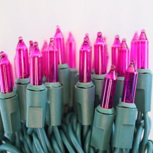 100-bulb Pink Mini Lights, 2.5" Spacing, Green Wire Sale Sast