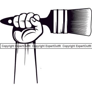 Black And White Color Hand Holding Painting Paint Brush Vector Design Element Renovation Paint House Home Improvement Wall Room Painter Repair Renovating Service Work Worker Painter DIY Art Logo Clipa Free Shipping Marketable